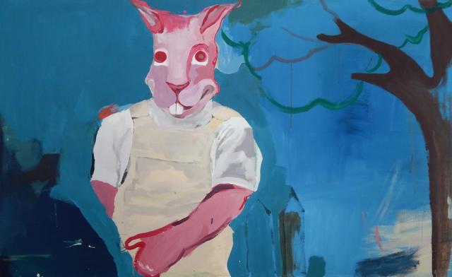 Karolína Kulhavá, Růžový králík, akryl na plátně, 180 x 110 cm - do 06/2024