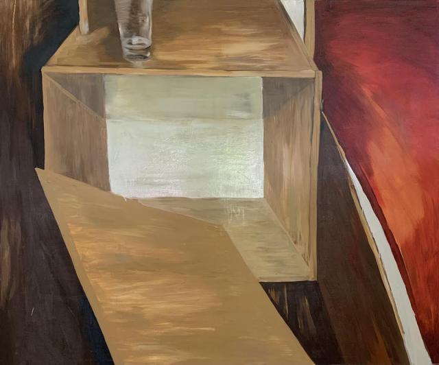 Karolína Kulhavá, Noční stolek, olej na plátně, 150 x 110 cm - do 06/2024
