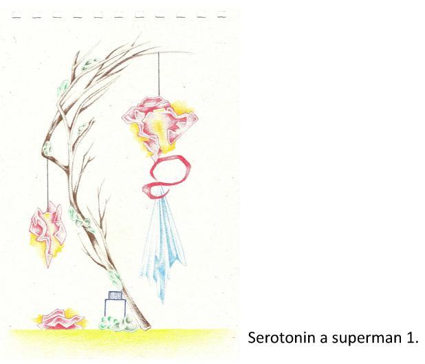Daniela Ponomarevová, Serotonim a superman 1., kresba, 14,5 x 21 cm - do 6/2024