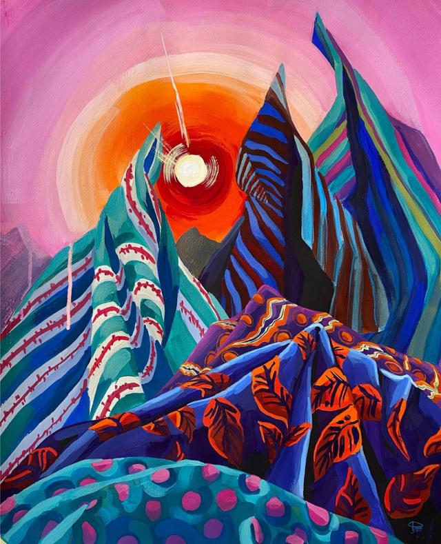 Lina Fateeva, Za horami, za dolami, za širými morami, 2023, tempera na papíře, 45 x 55 cm - do 06/29, VYSTAVENO RE A1/132